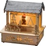 Konstsmide LED Holzsilhouette Marktstand mit Schneemann und warmweißem Licht.