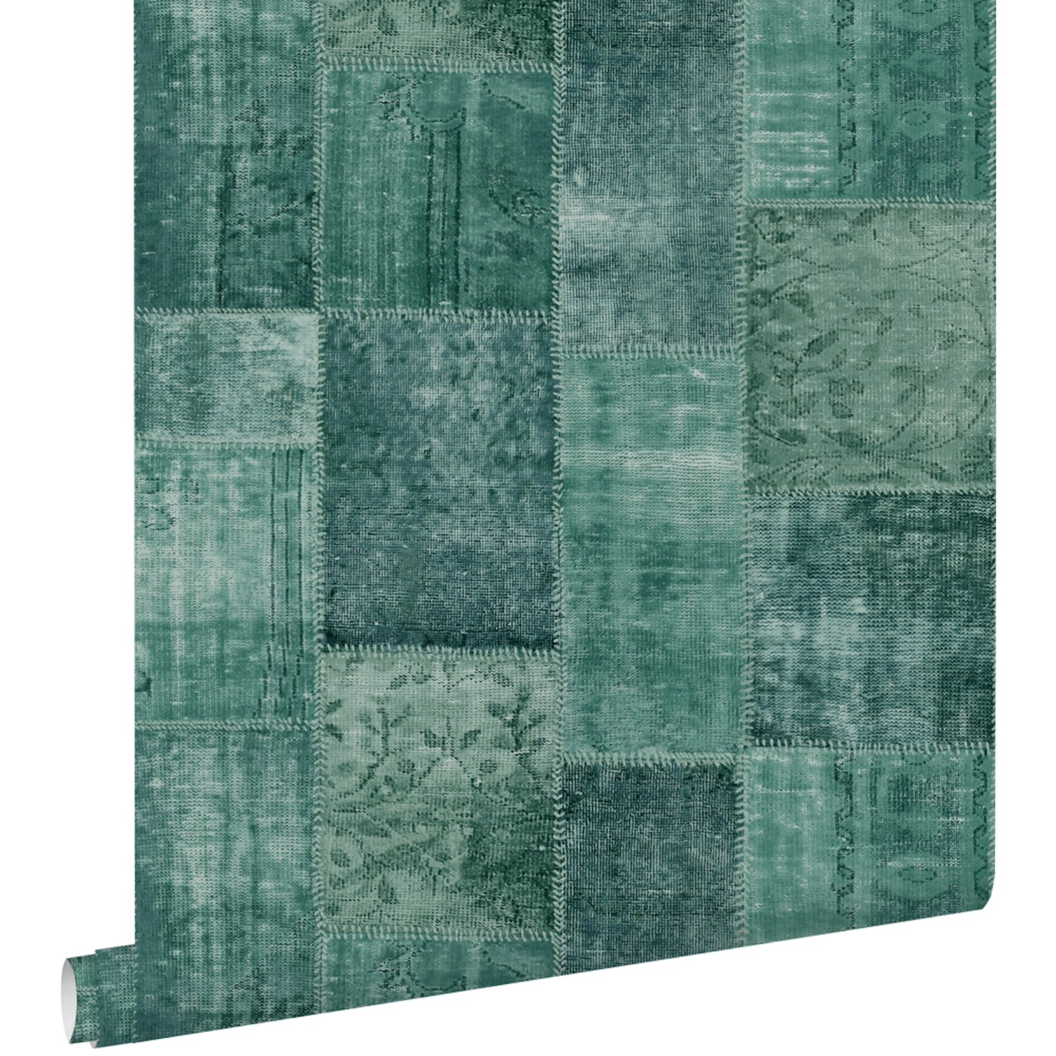 ESTAhome Tapete orientalisches-Marrakech Kelim-Patchwork Smaragdgrün 53 cm günstig online kaufen