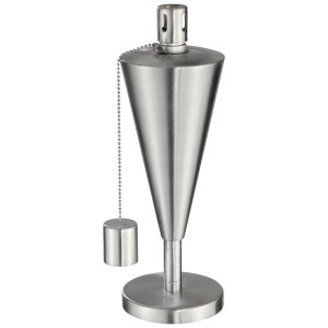 Konische Tischfackel aus Edelstahl für den Garten, mit Deckel zum Löschen.
