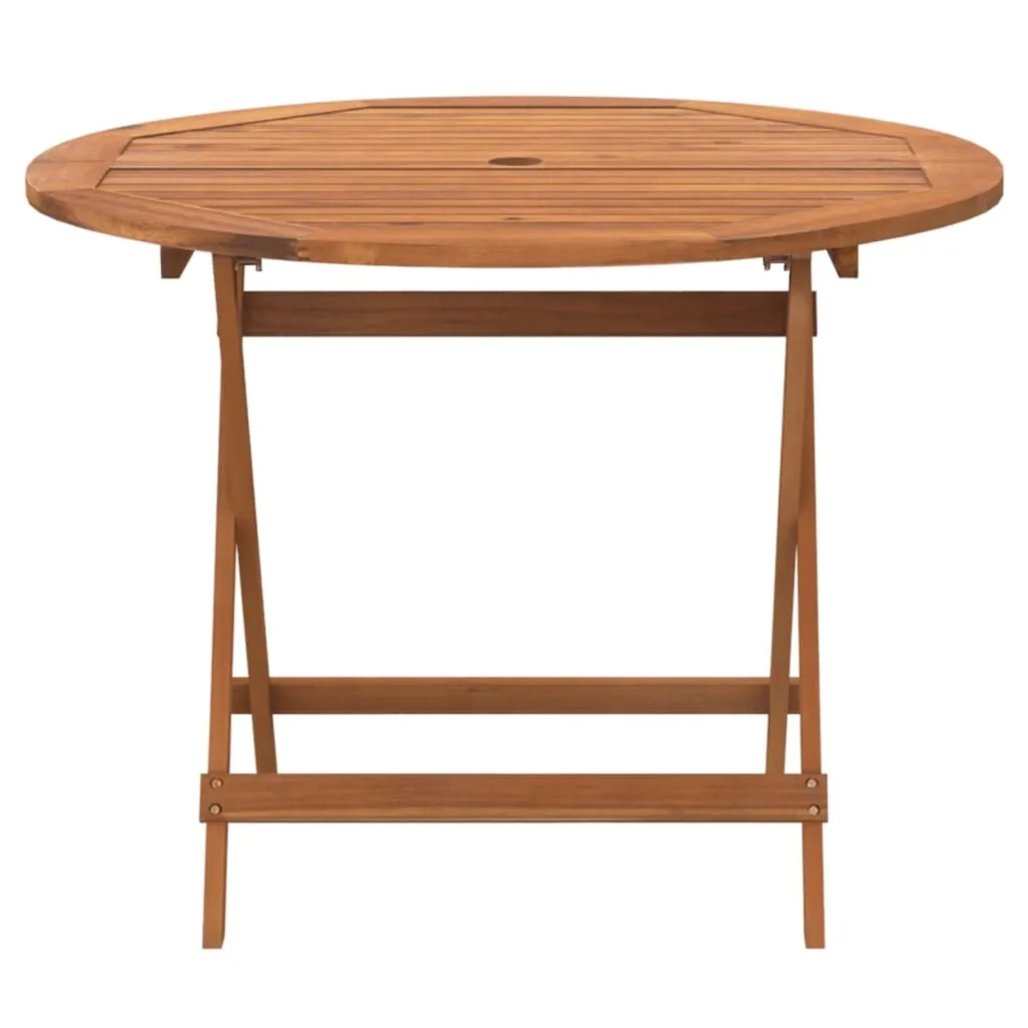 Klappbarer Gartentisch aus Akazienholz, Ø 90 cm, ideal für Balkon und Terrasse.