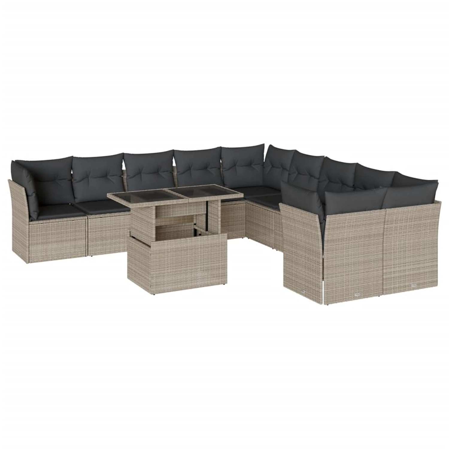 vidaXL 11-Tlg Garten-Sofagarnitur mit Kissen Hellgrau Poly Rattan 3266882 günstig online kaufen