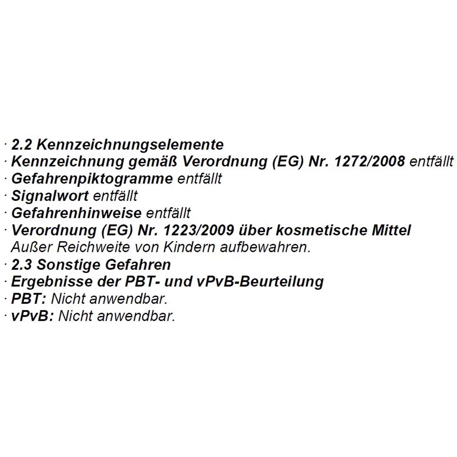 Informationen zur Kennzeichnung von Kosmetikprodukten gemäß EU-Verordnung.