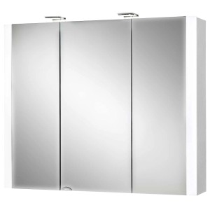 Jokey Spiegelschrank, 80 cm breit, mit drei Spiegeltüren und Beleuchtung.