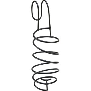 Schwarzer Flaschenhalter für Balkongeländer, spiralförmiges Design aus Metall.