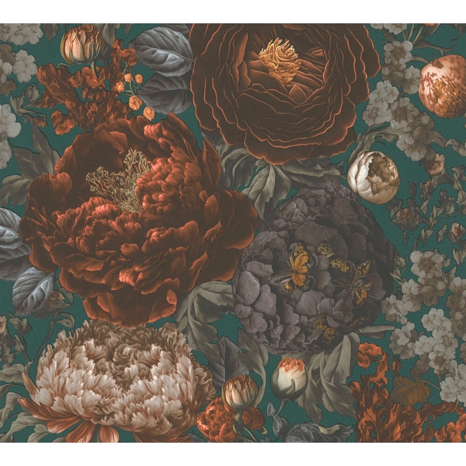 A.S. Création Vliestapete Blumen in Grün, Orange und Grau 10,05 m x 0,53 m günstig online kaufen