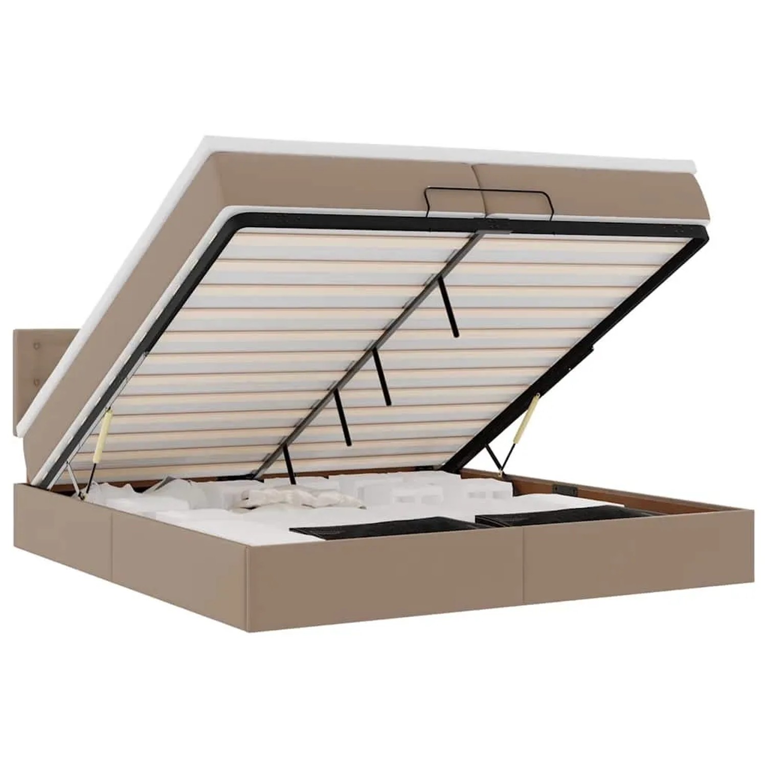 vidaXL Ottoman-Bett mit Matratzen LEDs Cappuccino 200x200cm Kunstleder 3312176