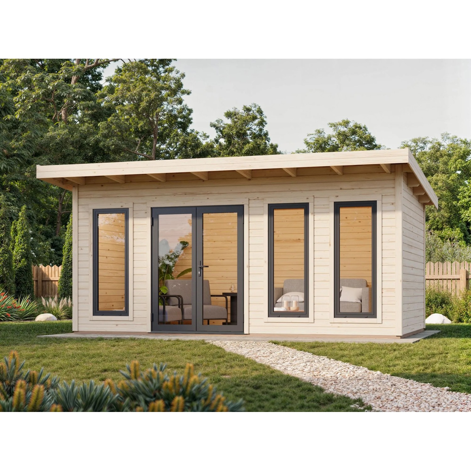 Palmako Holz-Gartenhaus Aurelia Pultdach Unbehandelt 530 cm x 300 cm 15,2 m²