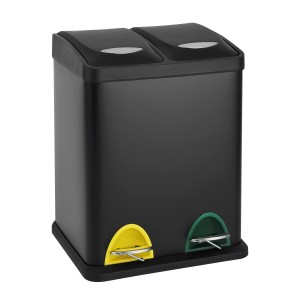 Schwarzer Svita Doppelmülleimer TC2X8, 16 Liter, mit gelbem und grünem Tretpedal.