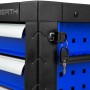 Detailaufnahme: Blauer EBERTH Werkstattwagen (leer) mit 4 Schubladen, Schloss und Schlüssel.