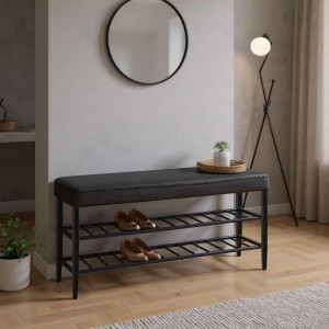 Relaxdays Schuhbank Eisen Schwarz 2 Ablagen 50 cm x 100 cm x 30 cm 7 kg
