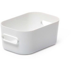 Weiße SmartStore Compact XS Aufbewahrungsbox aus Kunststoff, stapelbar und vielseitig.