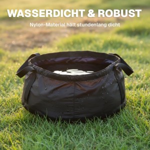 Evocamp Faltbare Waschschüssel, 8,5 l, aus wasserdichtem Nylon, robust und kompakt für Camping.