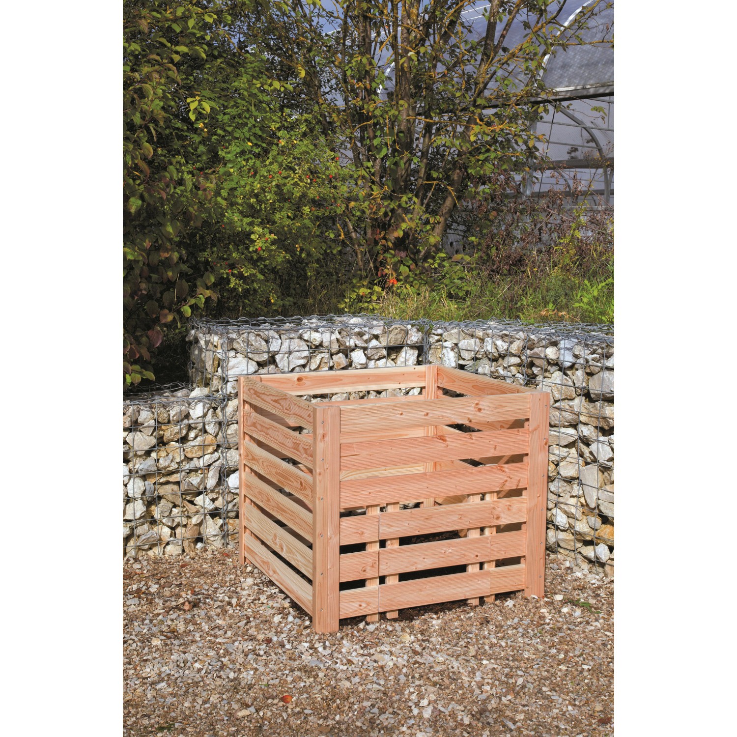 Kreativo Konstruktionsbrett aus Douglasie als Komposter im Garten.