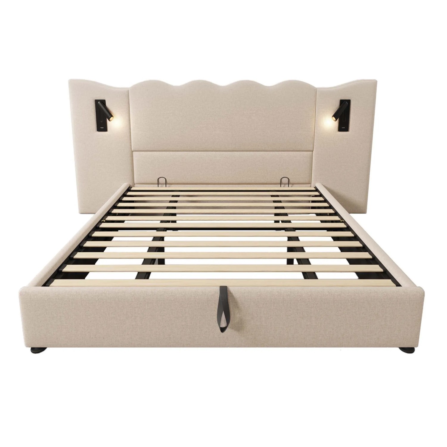 okwish Polsterbett 180x200cm mit Stauraum Doppelbett Beige ohne Matratze
