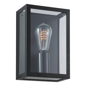 Moderne Eglo Alamonte-Z LED-Wandleuchte in Schwarz mit klarem Glas, 4,9W, ideal für den Außenbereich.