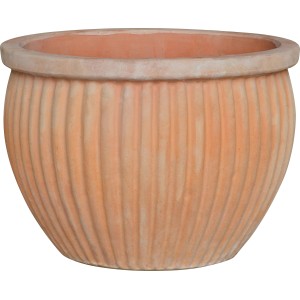 Terrakotta Pflanztopf, Ton, Ø 43 cm, gerippte Optik, für Garten & Terrasse.