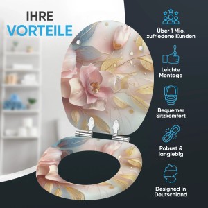 SANILO WC-Sitz Florentia mit Absenkautomatik, Blumenmuster in Rosa und Gold.