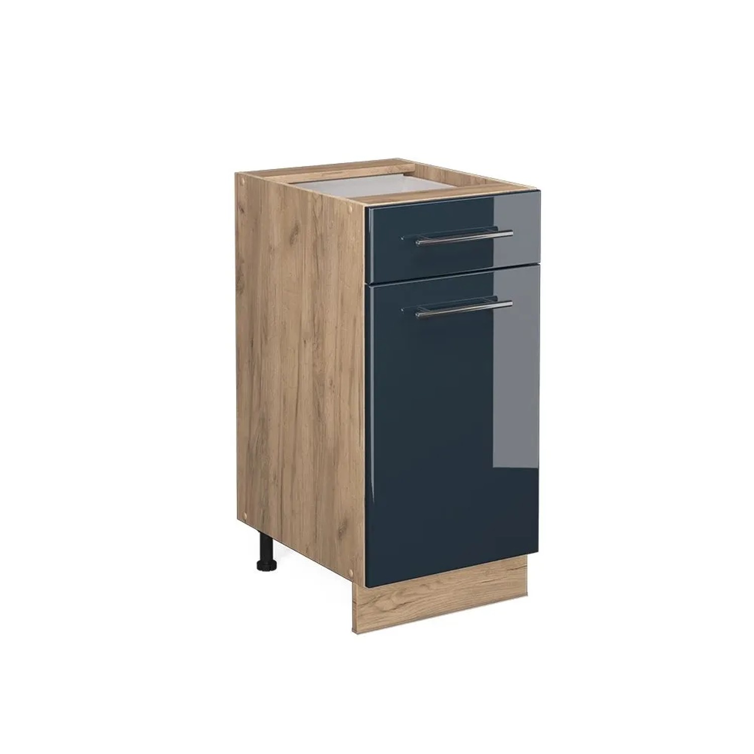 Vicco Küchenunterschrank Fame-Line DunkelBlau Hochglanz Goldkraft Eiche 40 cm ohne Arbeitsplatte