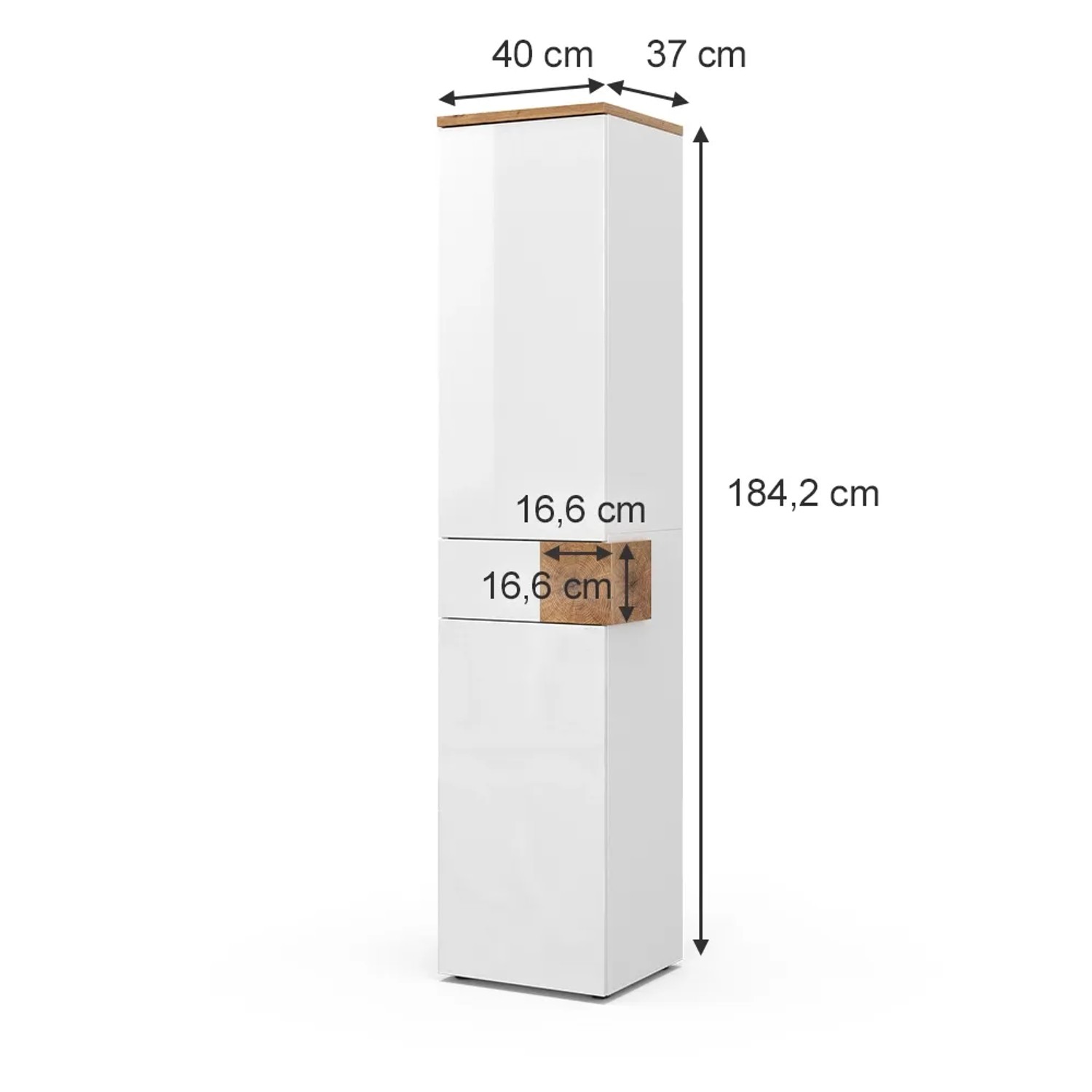 Vicco Badschrank Eden, weiß hochglanz/Artisan-Eiche, 40x184cm, mit 2 Türen und Schublade.