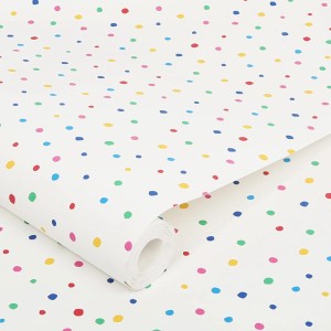 Joules Vliestapete Lynx Multi Spot: Weiße Tapete mit bunten Punkten (Regenbogenfarben).