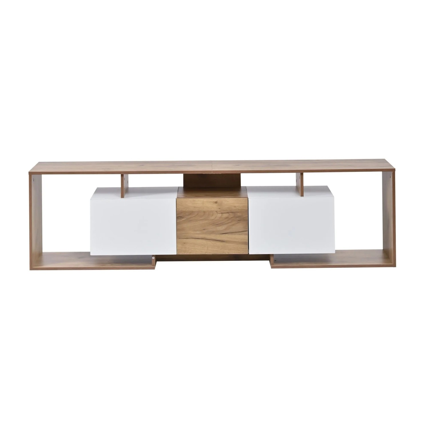 Merax TV-Schrank 180x30x49 cm Weiß Natur 2 Klapptüren