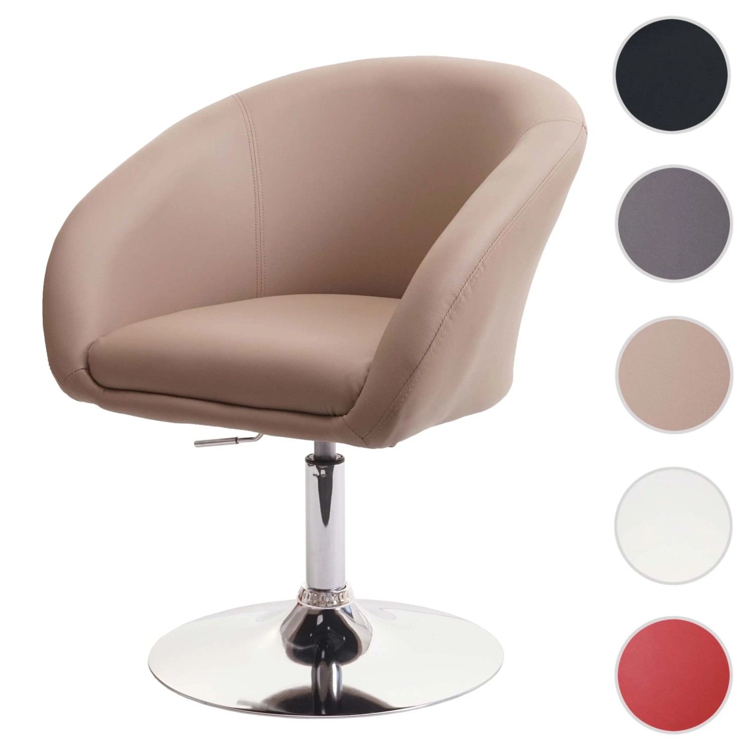 Moderner MCW Esszimmerstuhl F19 in Taupe mit Kunstlederbezug und verchromtem Fuß.