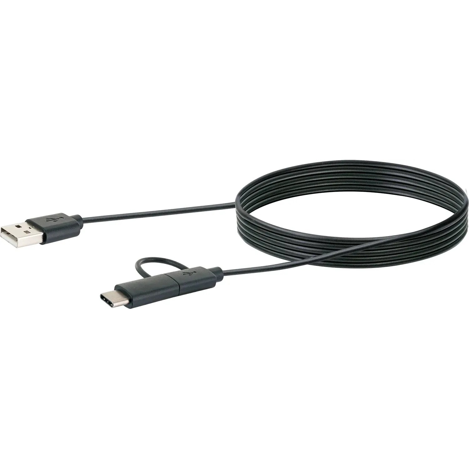 Schwarzes Schwaiger USB-Kabel: USB 3.1 Typ C auf USB 2.0 Micro B, 1 m lang.