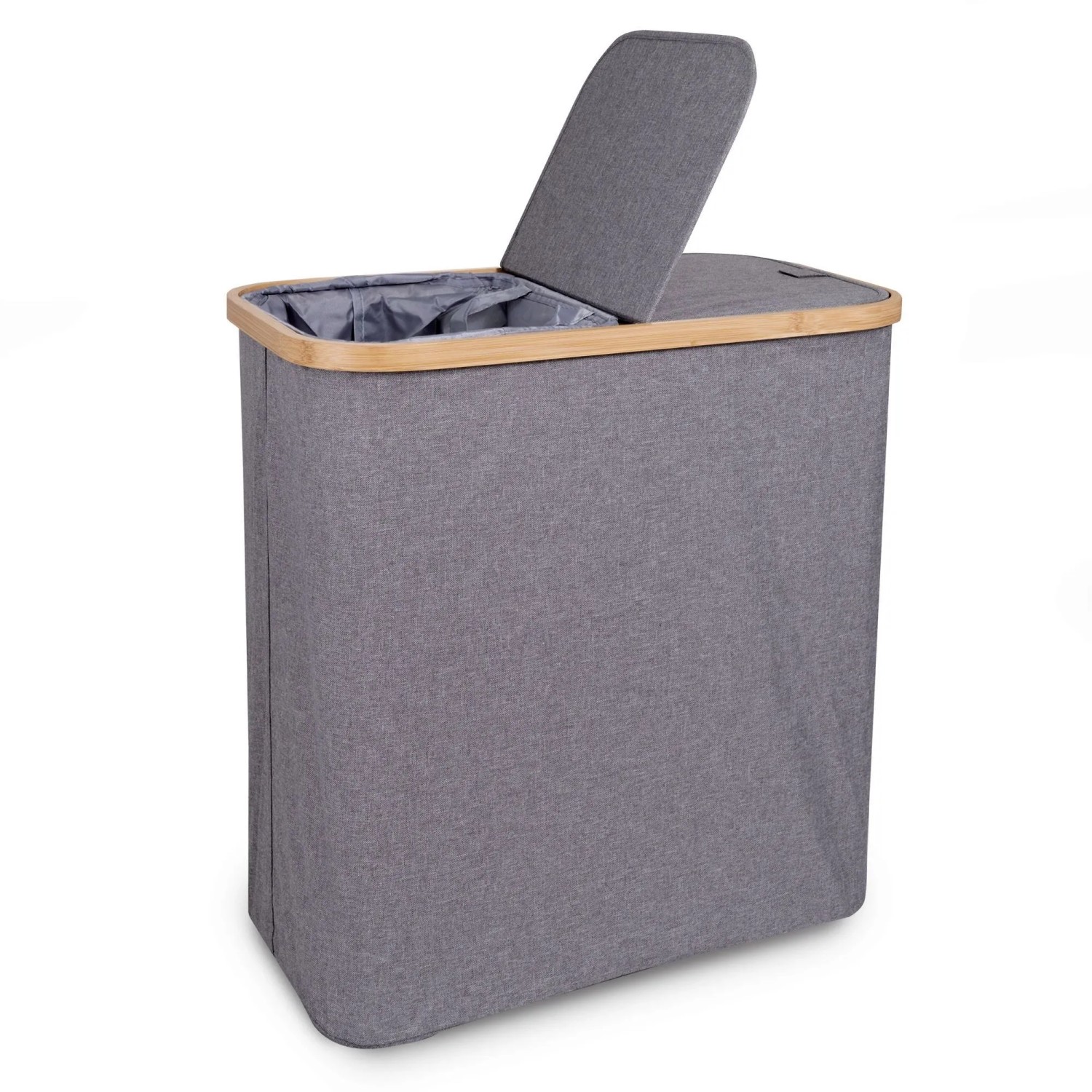 osoltus Wäschesortierer Nelson 2 Fach Wäschekorb Bambus Grau 60 X 55 Cm