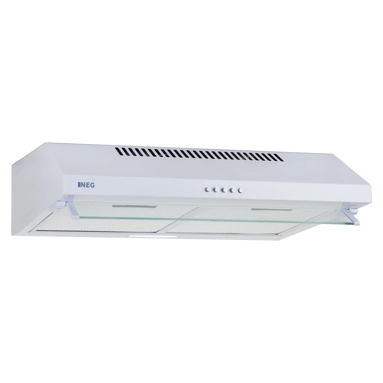 NEG Unterbau Dunstabzugshaube NEG15-DC+ Doppelmotor 60cm 424 m³/h Abluft & Umluft Flexibler Abluftanschluss Oben/Hinten Weiß