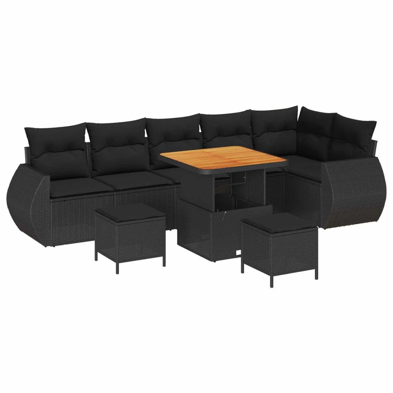 vidaXL Gartensofa-Set mit Kissen mit Kissen 9 Stk Schwarz Poly Rattan 3363839