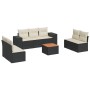 Schwarze 8-tlg. vidaXL Garten-Sofagarnitur aus Rattan mit cremefarbenen Kissen und Akazientisch.