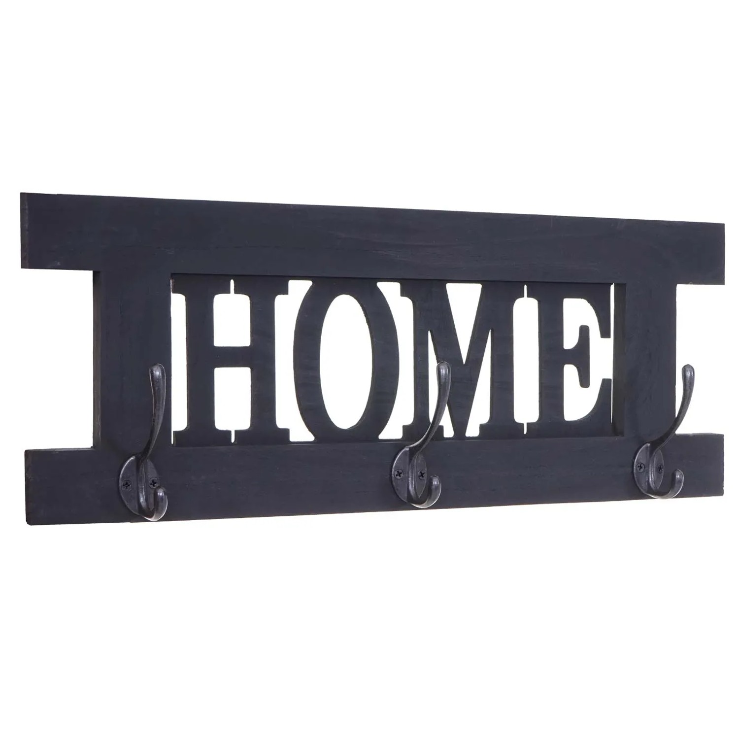 MCW Wandgarderobe C60, Shabby Dunkelgrau, 3 Haken, Schriftzug HOME, 2-teilig.