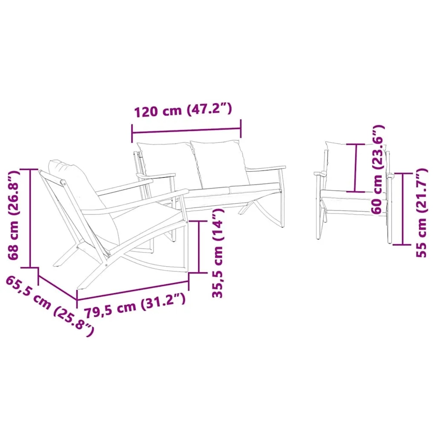 vidaXL 3-tlg. Balkonmöbel-Set schwarz, Stahl, mit Maßangaben für Stuhl und Bank. Gartenmöbel für Balkon und Terrasse.