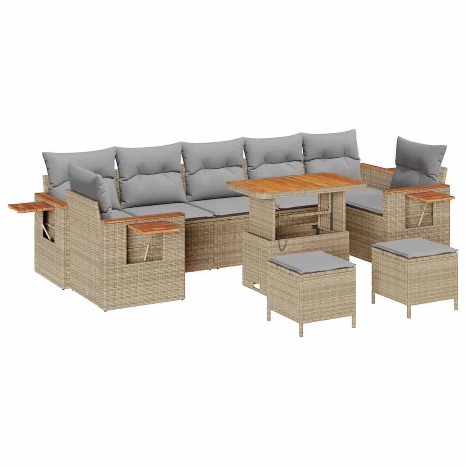 vidaXL Gartensofa-set mit Kissen 10-Tlg Beige und Hellgrau 3363162