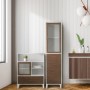 Teamson Home Tyler Badmöbel-Set: Lagerschrank mit Schubladen und Regalen in Weiß/Walnuss.