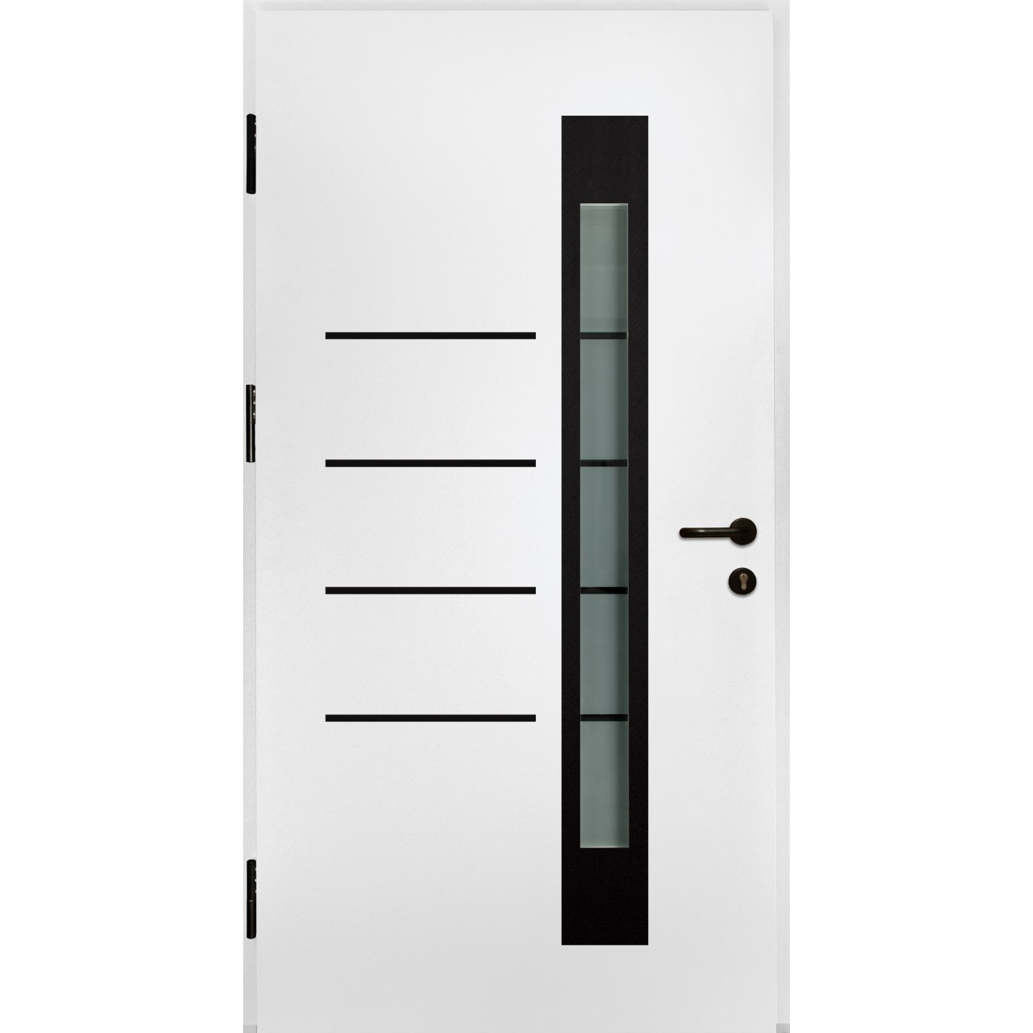 Weiße Splendoor Sicherheits-Haustür Berlin Prime RC2 mit Glaseinsatz und Edelstahlapplikationen.