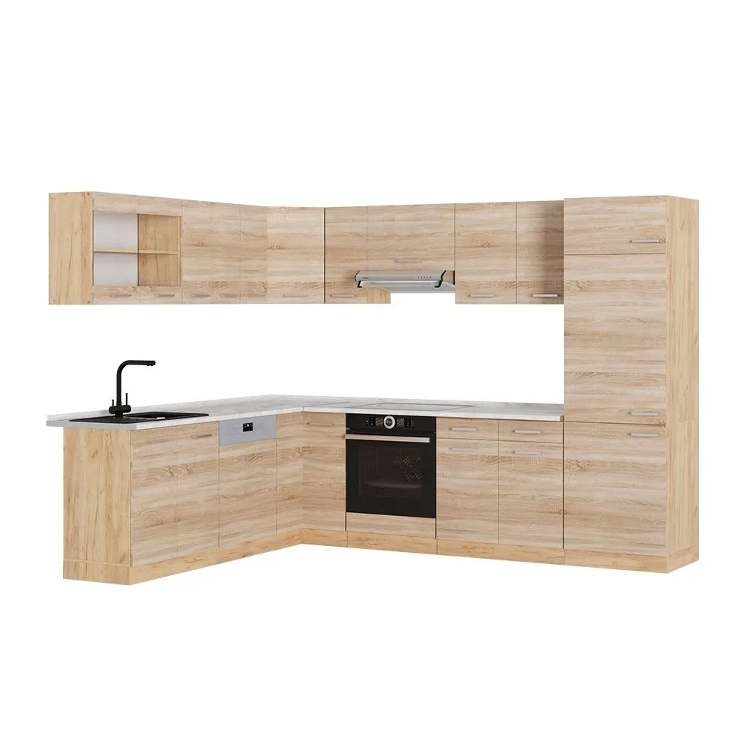 Vicco Eckküche R-Line Sonoma/Goldkraft Eiche 287 x 82, AP Marmor