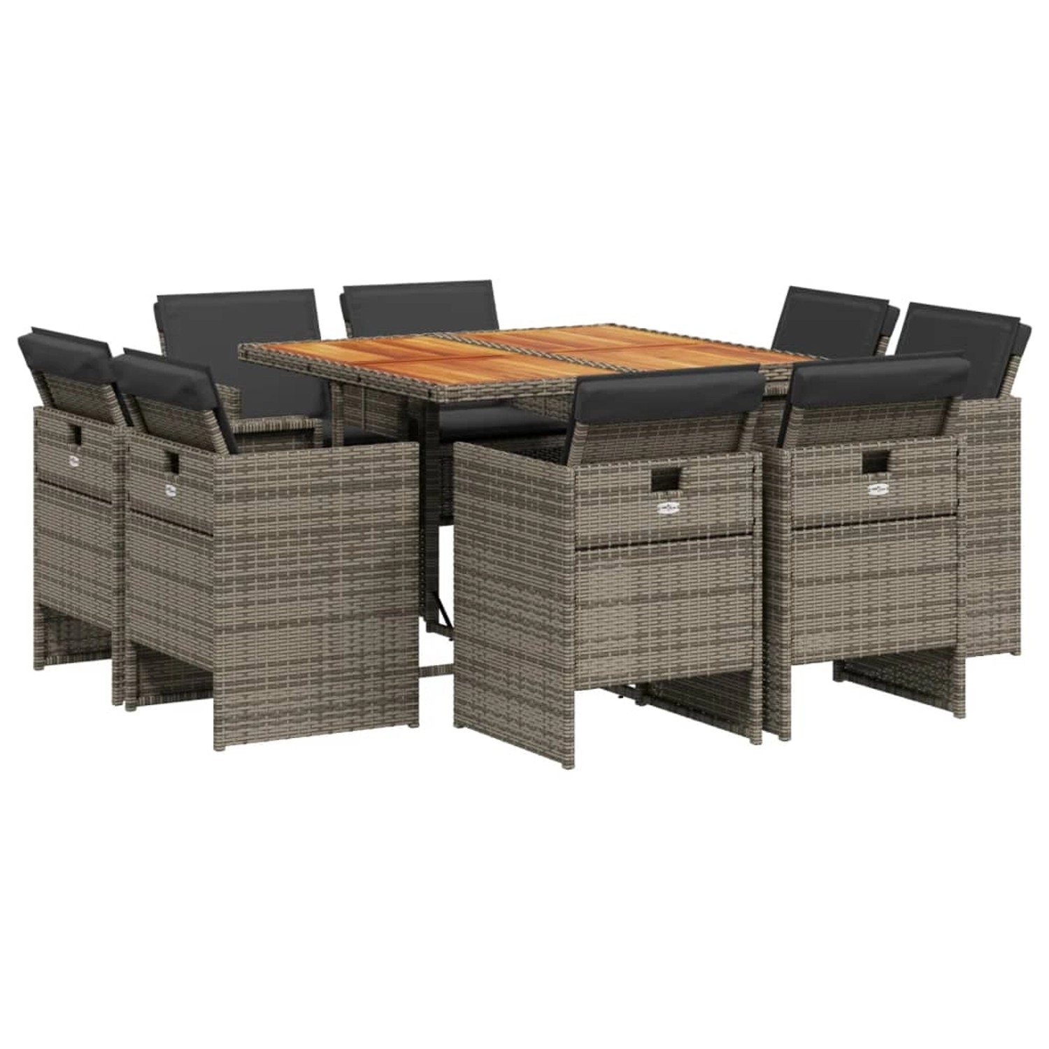 vidaXL 9-Tlg Garten-Essgruppe mit Kissen Grau Poly Rattan 3210662 günstig online kaufen