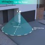 Oktaplex LED Außenstrahler Cali Dos mit Sensor zeigt Erfassungswinkel und Reichweite.