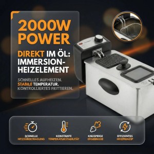 Sommertal Fritteuse 3L 2000W Edelstahl  Öl Fritteuse 130 200°C