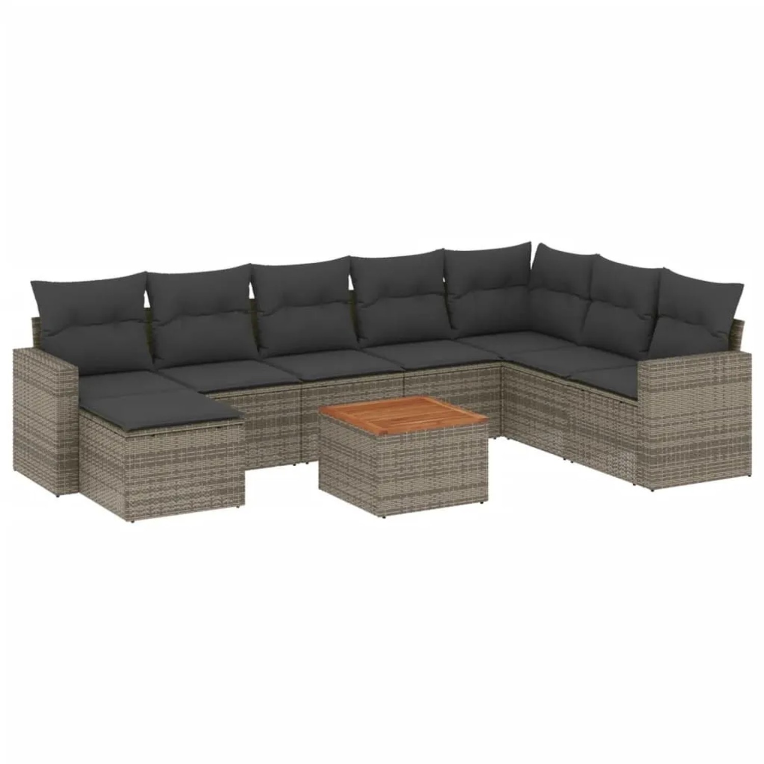 vidaXL 9-Tlg Garten-Sofagarnitur mit Kissen Grau Poly Rattan 3224261