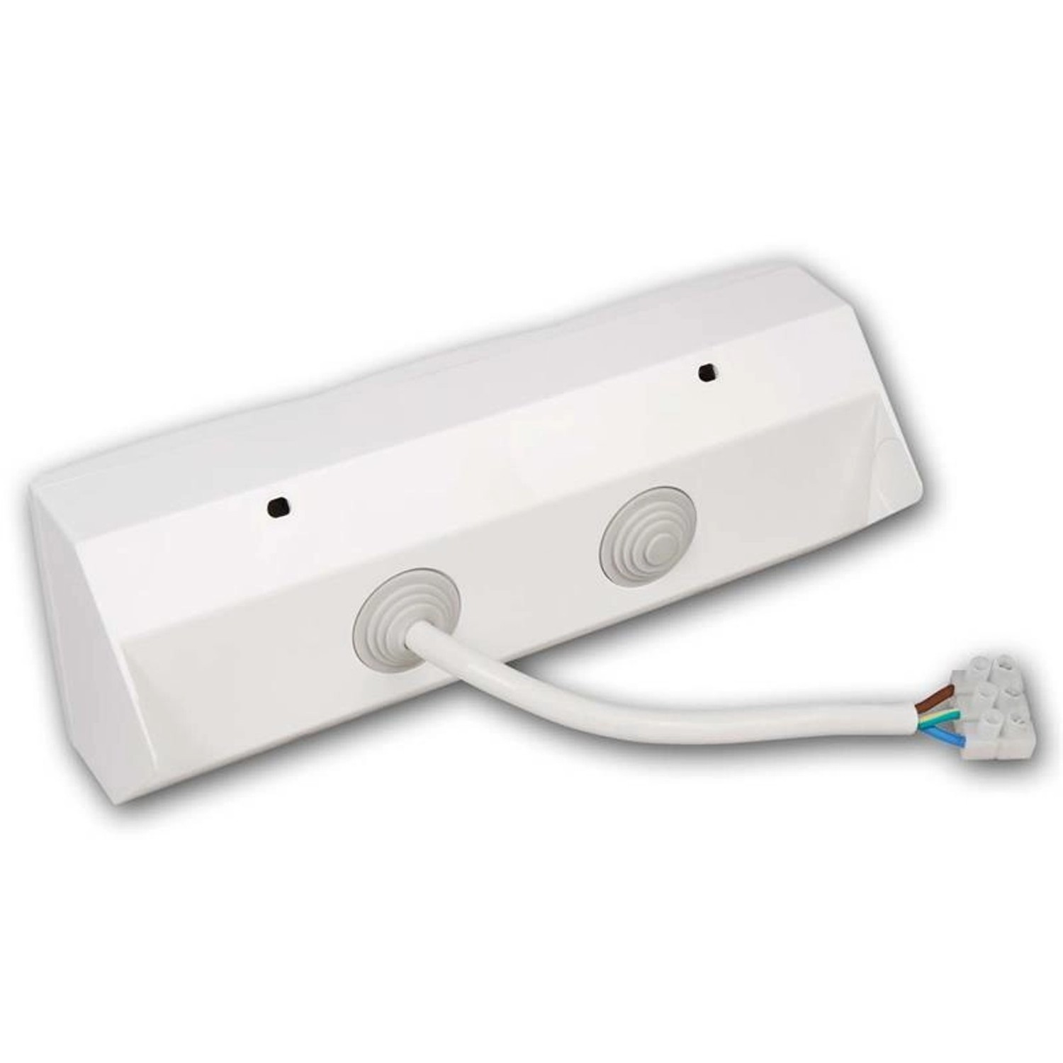 Weißer McPower Steckdosenblock Flair mit 2 Steckdosen, 2 USB-Anschlüssen und Anschlusskabel.