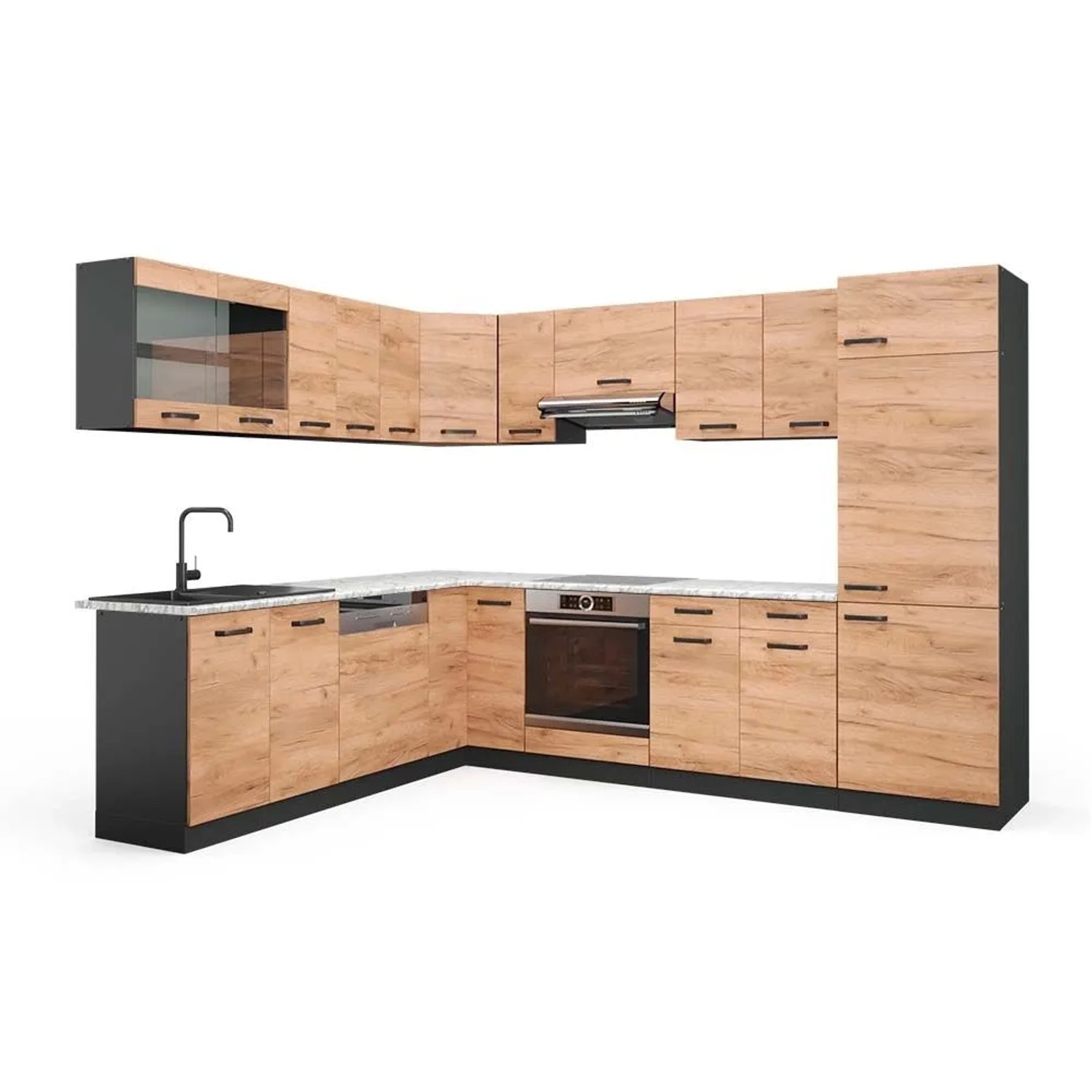 Vicco Eckküche R-Line Goldkraft Eiche/Anthrazit 287 x 82, AP Marmor