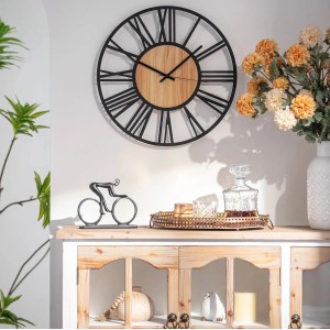 Wall-Art Wanduhr Modern Römische Zahlen Ø 40 cm Schwarz - Holzoptik