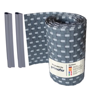 Primaflor Sichtschutzstreifen Polyrattan in Anthrazit/Grau, gerollt mit Befestigungsclips.