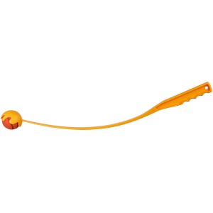 Orange Jollypaw Ballschleuder mit Ball, ein Apportierspielzeug für Hunde.