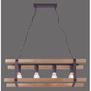Just Light Pendelleuchte Edith, 4-flammig, Holz Natur, Vintage-Look.