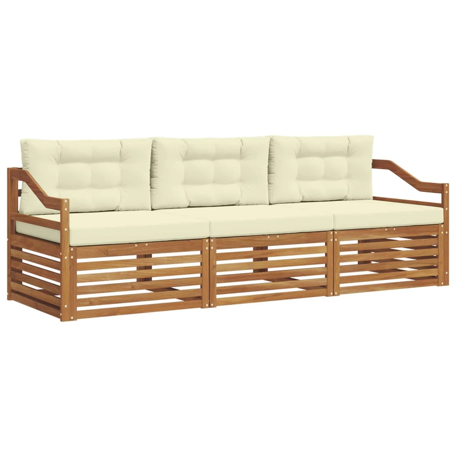 vidaXL Outdoor-Sofagarnitur mit Kissen 3-Tlg Natur und Creme 3372955