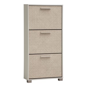 Schuhkipper Edno in Cremebeige mit 3 Klappen für ca. 9 Paar Schuhe. Schuhkommode für den Flur.