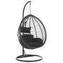 Schwarzer Beliani Hängesessel (97x106x199) mit Rattan-Korb, Kissen und Stahlgestell.